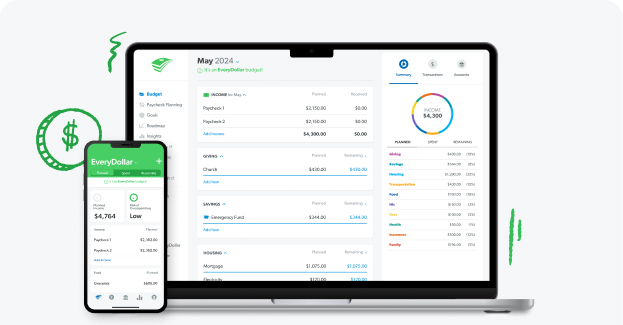 EveryDollar budget displayed on laptop computer and iphone