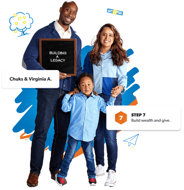 Smiling family celebrates a debt-free life—building wealth, giving big, and stepping into a bright future.