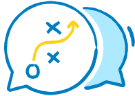 An illustration of a two speech bubbles with a coaching play in the first bubble