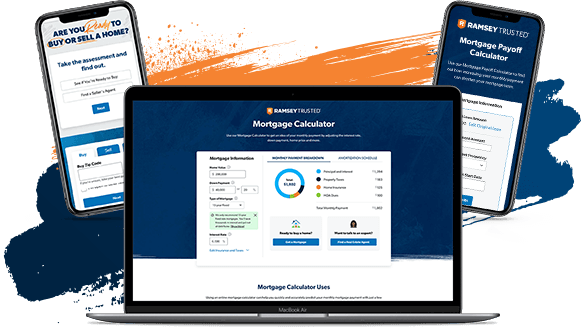 The mortgage calculator, buy or sell quiz, and mortgage payoff calculator on devices